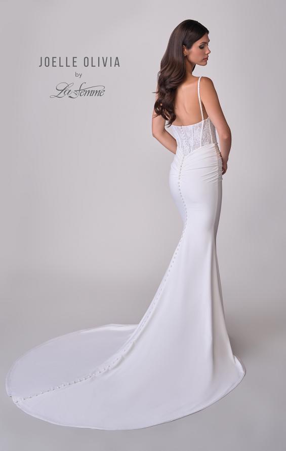 Picture of: Ruched Luxe Jersey Wedding Dress with Illusion Lace Corset Top in ivory, Style: J2172, Detail Picture 6