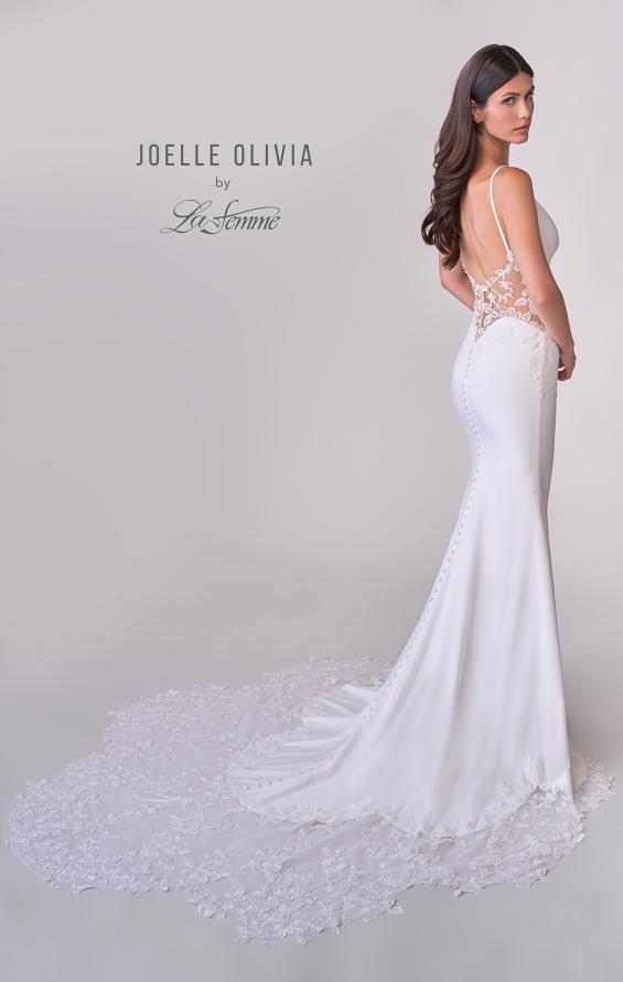 Picture of: Luxe Jersey Wedding Gown with Draped Neckline and Lace Illusion Back in ivory, Style: J2200, Detail Picture 6