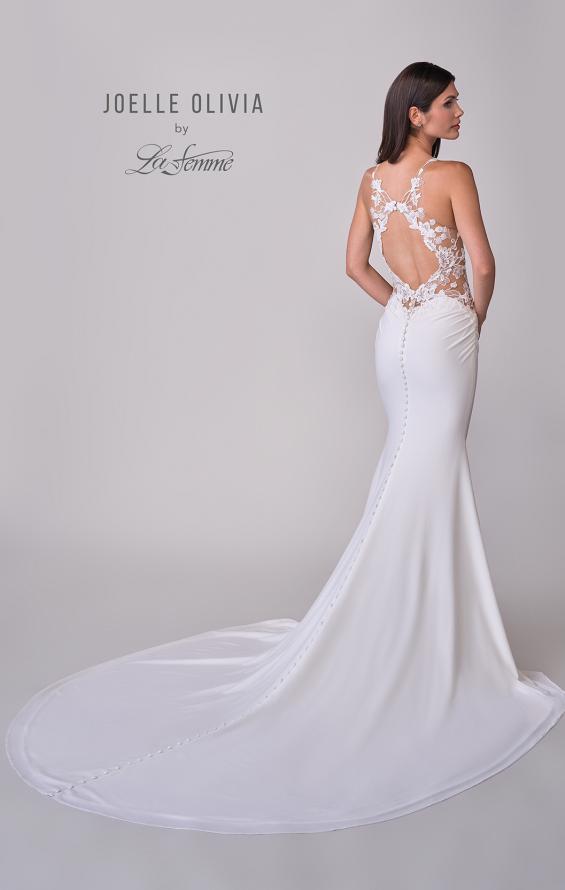 Picture of: Unique Lace and Luxe Jersey Dress with Deep V Neckline and Illusion Lace Sides in ivory, Style: J2202, Detail Picture 6