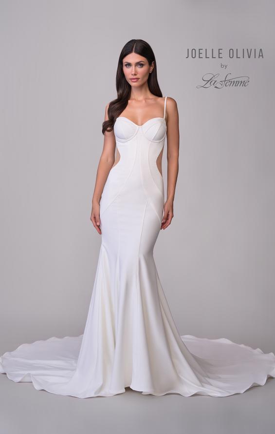 Picture of: Stunning Crepe Jersey Gown with Unique Back Detail and Bustier Top in ivory, Style: J2225, Detail Picture 6