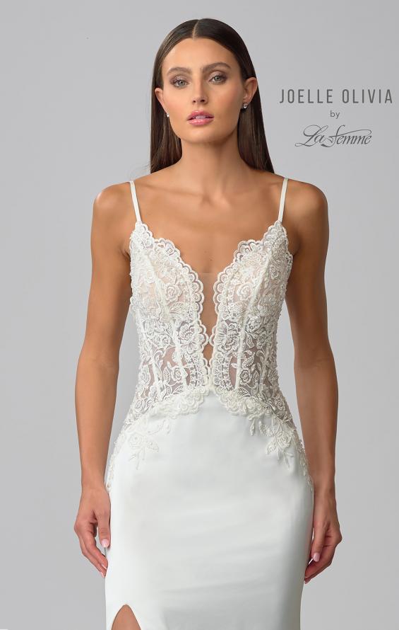 Picture of: Silk Gown with Illusion Lace Bodice and Slit in ivory, Style: J2024, Detail Picture 7