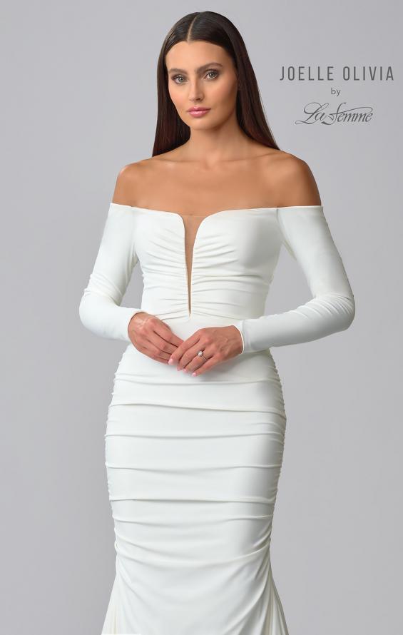 Picture of: Long Sleeve Plunge Neck Gown with Off the Shoulder Top in ivory, Style: J2033, Detail Picture 7