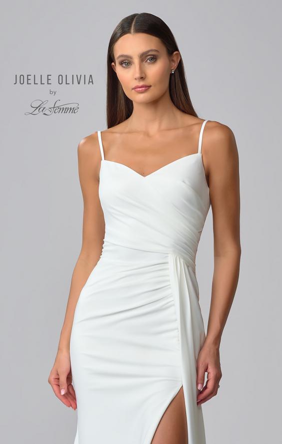 Picture of: Classic Luxe Knit Wedding Gown with Draped Slit Detail in ivory, Style: J2034, Detail Picture 7