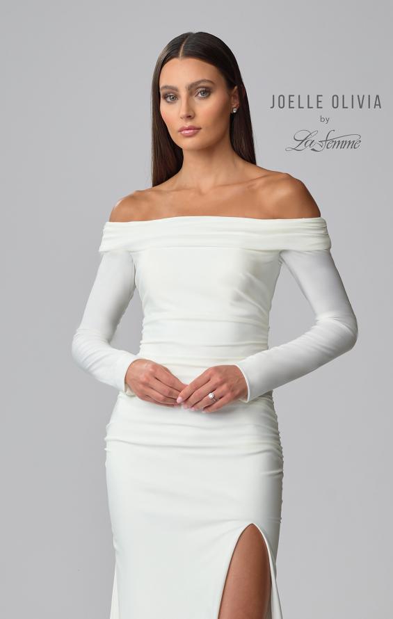 Picture of: Long Sleeve Off the Shoulder Knit Wedding Gown in ivory, Style: J2045, Detail Picture 7