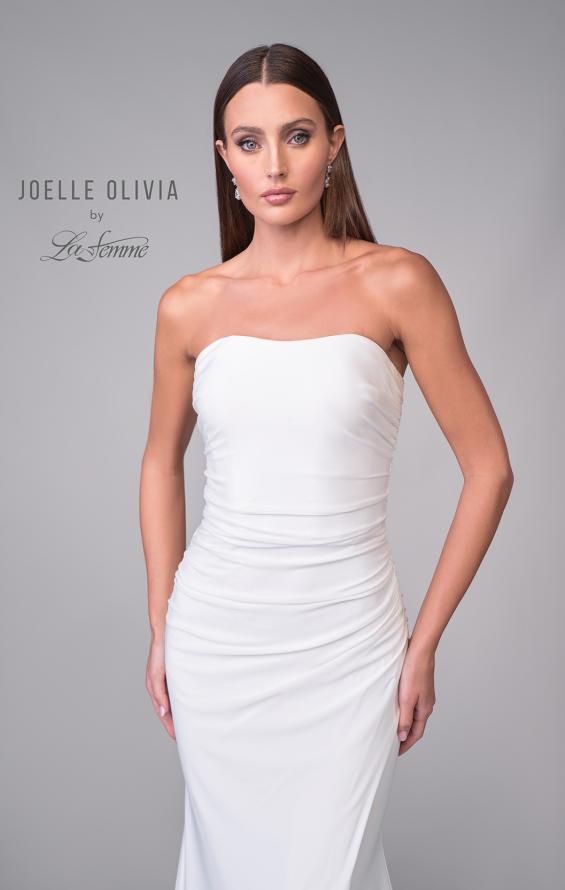 Picture of: Strapless Ruched Luxe Jersey Wedding Dress with Slit and Back Buttons in ivory, Style: J2073, Detail Picture 7