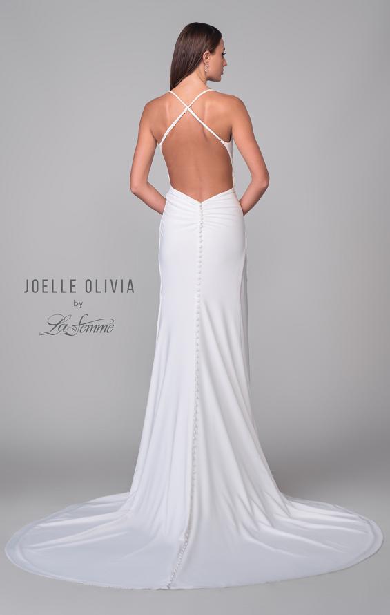 Picture of: Open Back Luxe Jersey Knit Dress with Slit and Ruffle Detail in ivory, Style: J2076, Detail Picture 7