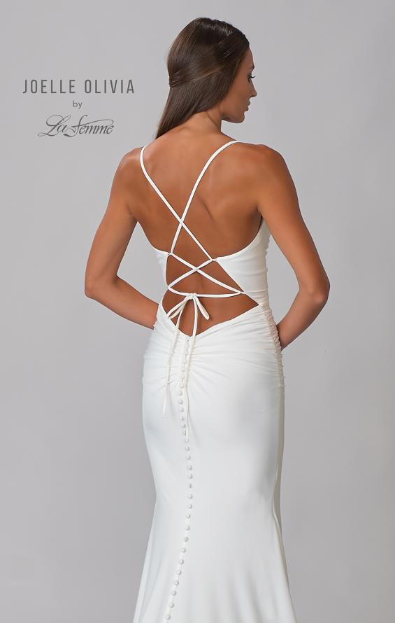 Picture of: Plunge Neck Ruched Dress with Lace Up Back in ivory, Style: J2087, Detail Picture 7