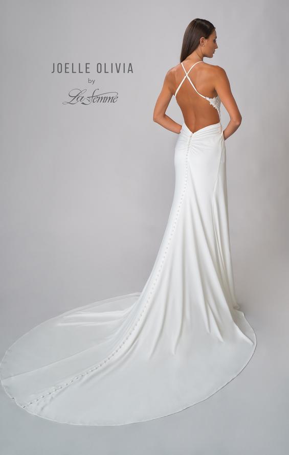 Picture of: Elegant Luxe Jersey Gown with Lace Bodice and Slit in ivory, Style: J2102, Detail Picture 7