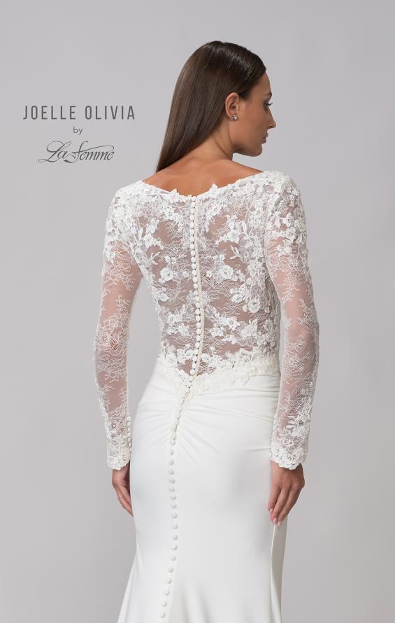 Picture of: Long Sleeve Gown with Lace Bodice and Plunge V Neck in ivory, Style: J2104, Detail Picture 7