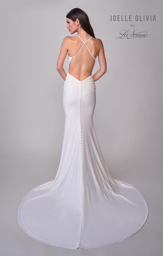 Picture of: Chic Luxe Jersey Dress with Deep V Neckline and Ruched Waist Detail in ivory, Style: J2128, Detail Picture 7