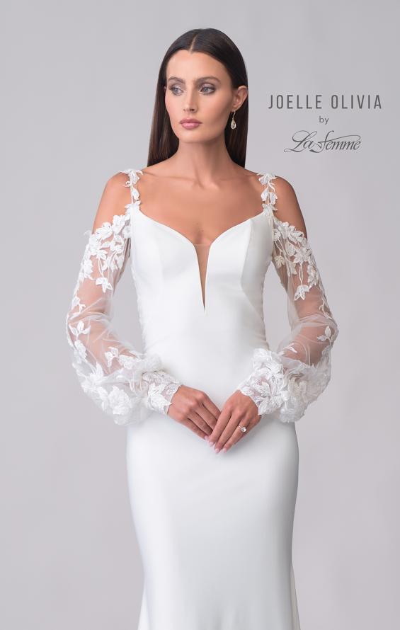 Picture of: Unique Jersey Wedding Gown with Balloon Sleeves and Cold Shoulder in ivory, Style: J2152, Detail Picture 7