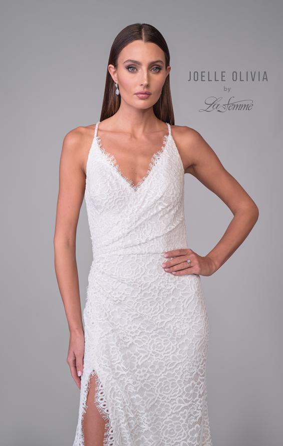 Picture of: Stretch Lace Long Wedding Dress with Slit and Scallop Details in ivory, Style: J2154, Detail Picture 7