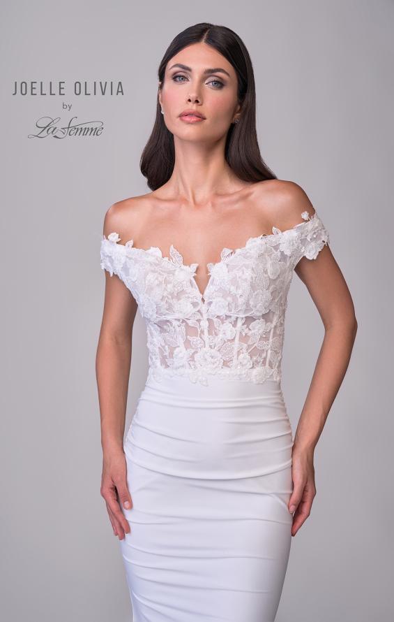 Picture of: Off the Shoulder Wedding Gown with Lace Illusion Bodice and Luxe Jersey Skirt in ivory, Style: J2163, Detail Picture 7