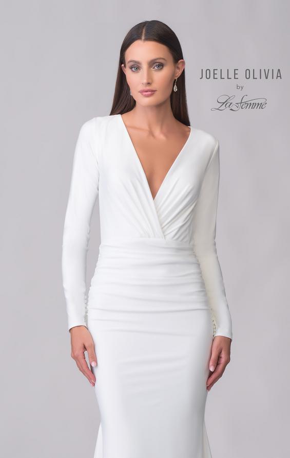 Picture of: Chic Long Sleeve Luxe Jersey Knit Gown with Deep V Neckline in ivory, Style: J2171, Detail Picture 7