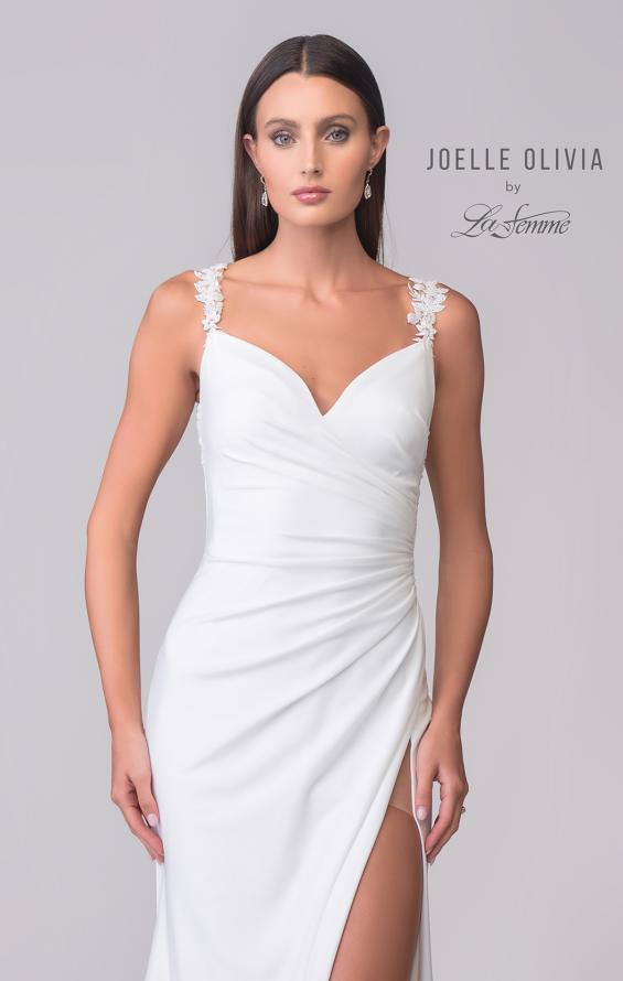 Picture of: Ruched Gown with High Slit and Illusion Button Back in ivory, Style: J2174, Detail Picture 7