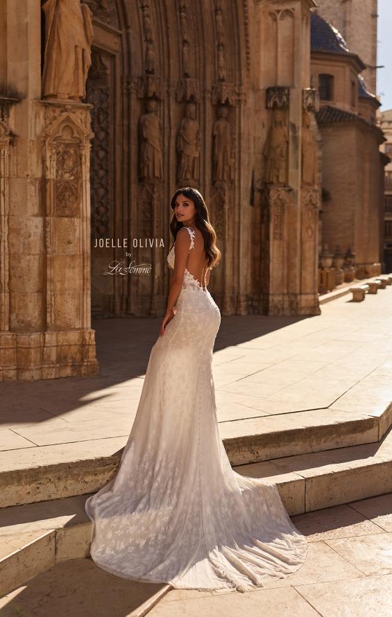 Picture of: Floral Lace Wedding Dress with Sheer Bodice and Open Back in ivory, Style: J2338, Detail Picture 7