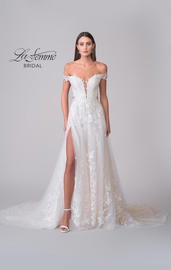 Picture of: Off the Shoulder A-Line Lace Detail Gown with Illusion Back in IBII, Style: B1193, Detail Picture 9