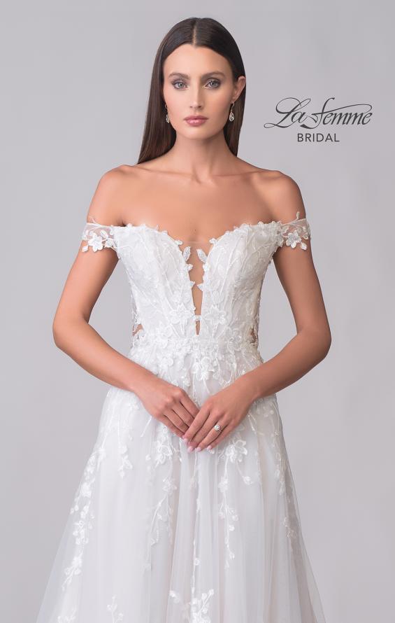 Picture of: Off the Shoulder A-Line Lace Detail Gown with Illusion Back in IBII, Style: B1193, Detail Picture 12