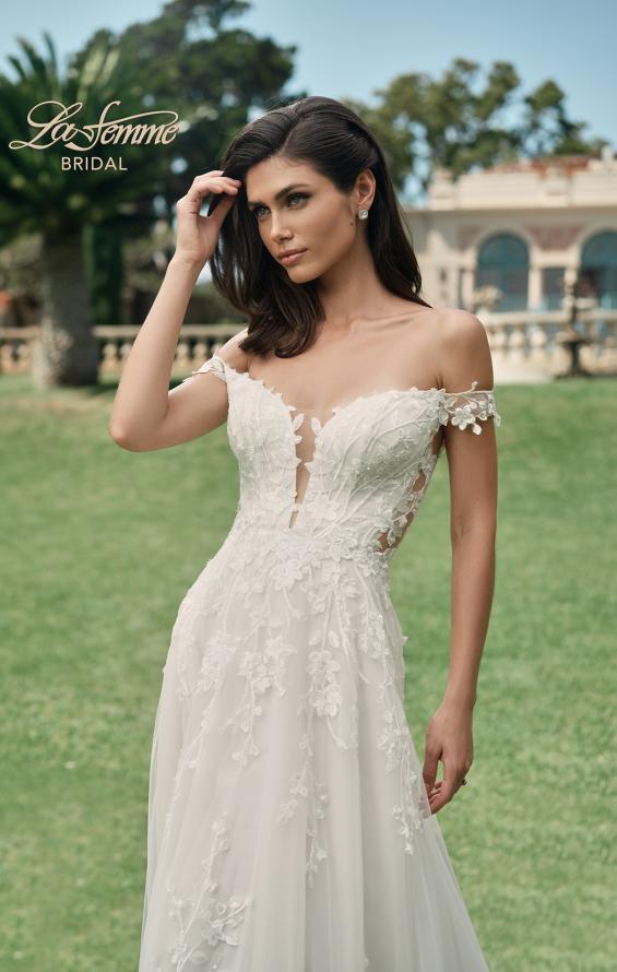 Picture of: Off the Shoulder A-Line Lace Detail Gown with Illusion Back in IBII, Style: B1193, Detail Picture 1