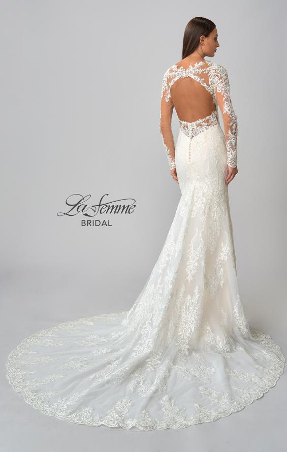 Picture of: Sheer Long Sleeve Trumpet Gown with Deep V in IIB, Style: B1042, Detail Picture 12
