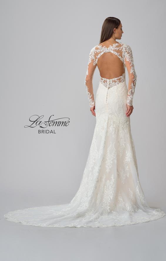 Picture of: Sheer Long Sleeve Trumpet Gown with Deep V in IIB, Style: B1042, Detail Picture 13