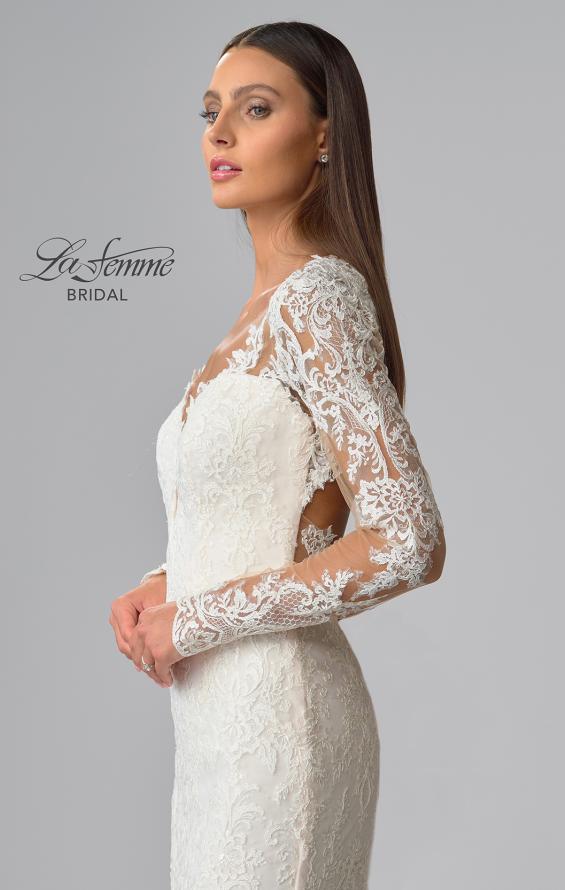 Picture of: Sheer Long Sleeve Trumpet Gown with Deep V in IIB, Style: B1042, Detail Picture 14