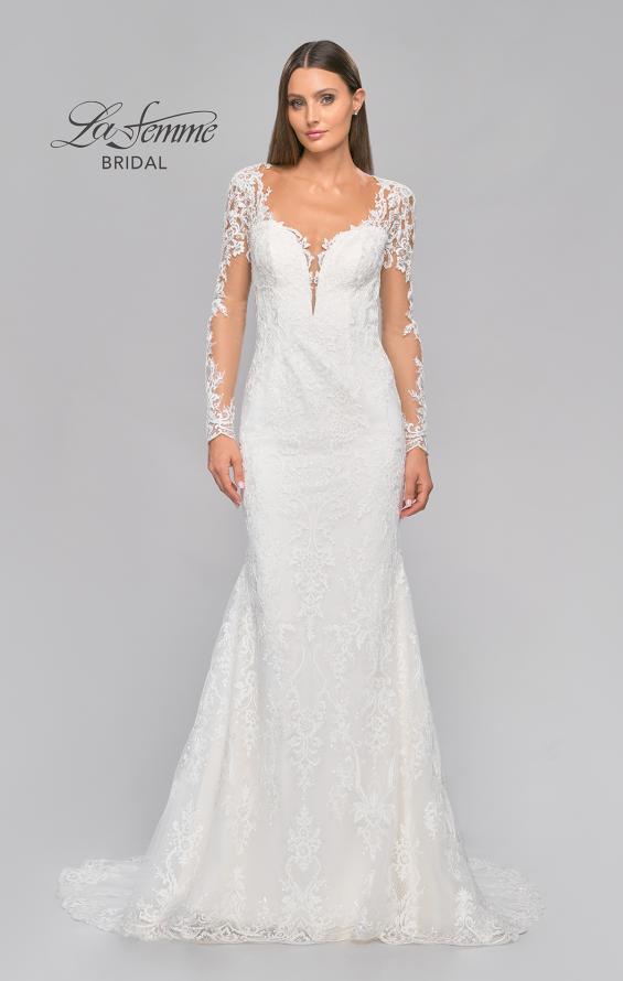 Picture of: Sheer Long Sleeve Trumpet Gown with Deep V in III, Style: B1042, Detail Picture 9