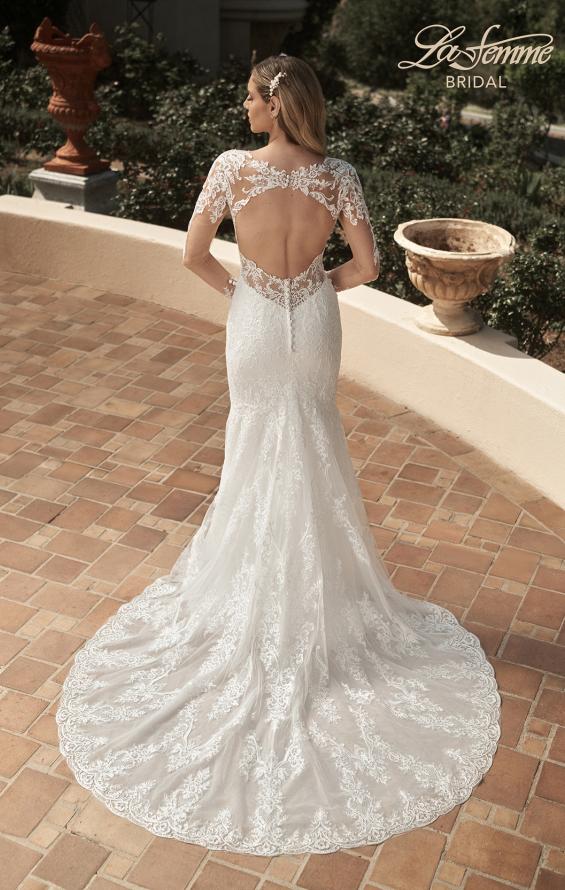 Picture of: Sheer Long Sleeve Trumpet Gown with Deep V in III, Style: B1042, Back Picture