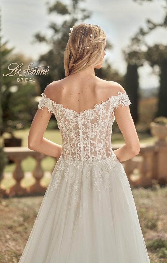 Picture of: Wedding Gown with Ornate Lace Off the Shoulder Bodice in III, Style: B1050, Detail Picture 2
