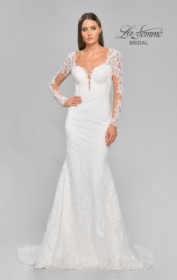 Picture of: Sheer Long Sleeve Trumpet Gown with Deep V in III, Style: B1042, Detail Picture 4