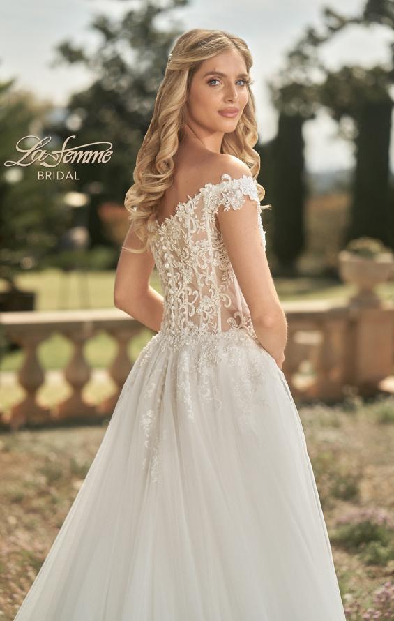 Picture of: Wedding Gown with Ornate Lace Off the Shoulder Bodice in III, Style: B1050, Detail Picture 5