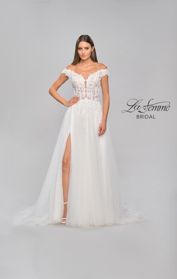 Picture of: Wedding Gown with Ornate Lace Off the Shoulder Bodice in III, Style: B1050, Detail Picture 6