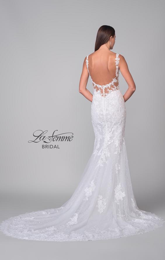 Picture of: Trumpet Gown with Plunge Neck and Detailed Lace Train in IIII, Style: B1199, Detail Picture 8