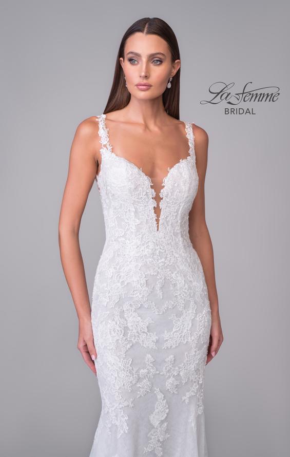 Picture of: Trumpet Gown with Plunge Neck and Detailed Lace Train in IIII, Style: B1199, Detail Picture 9