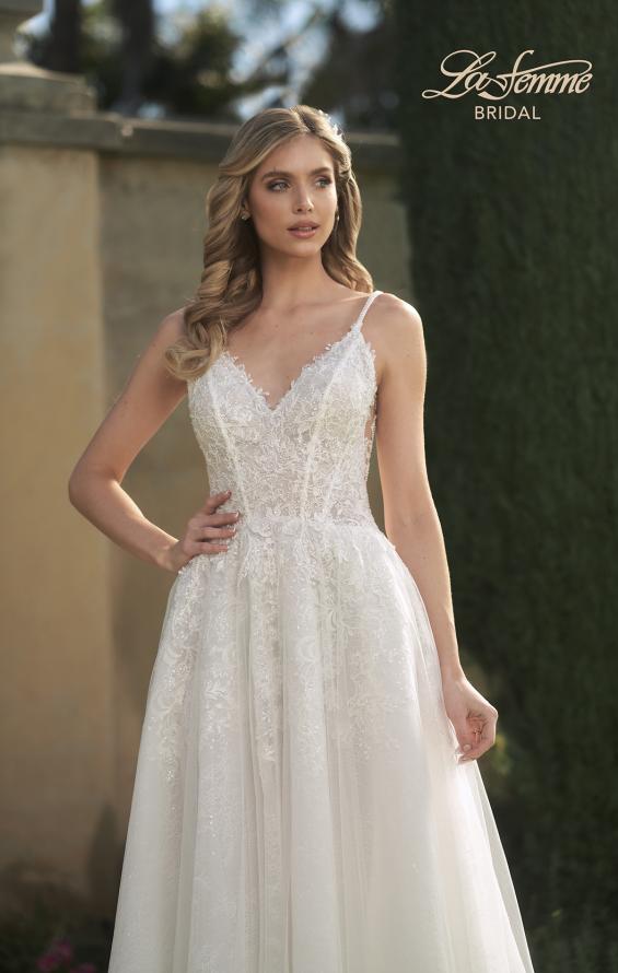 Picture of: A-Line Wedding Dress with Slit and Illusion Bodice in IIII, Style: B1011, Detail Picture 1