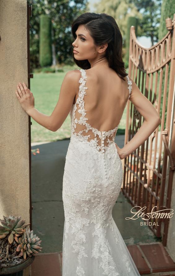 Picture of: Trumpet Gown with Plunge Neck and Detailed Lace Train in IIII, Style: B1199, Detail Picture 2