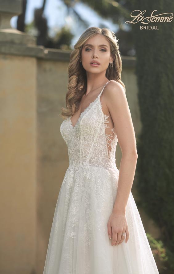 Picture of: A-Line Wedding Dress with Slit and Illusion Bodice in IIII, Style: B1011, Detail Picture 4