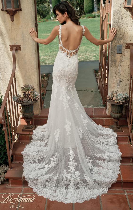 Picture of: Trumpet Gown with Plunge Neck and Detailed Lace Train in IIII, Style: B1199, Detail Picture 5