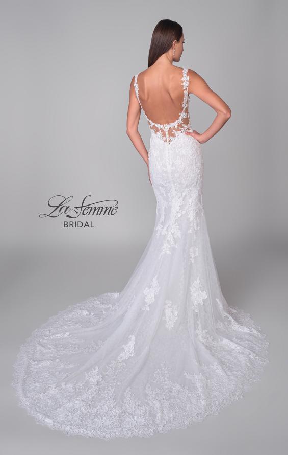 Picture of: Trumpet Gown with Plunge Neck and Detailed Lace Train in IIII, Style: B1199, Detail Picture 7