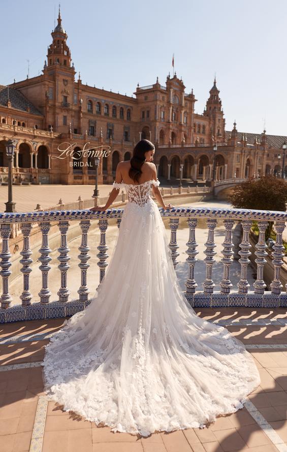 Picture of: Off-the-Shoulder 3D Lace A-Line Wedding Dress with Slit in IIIII, Style: B1486, Detail Picture 8