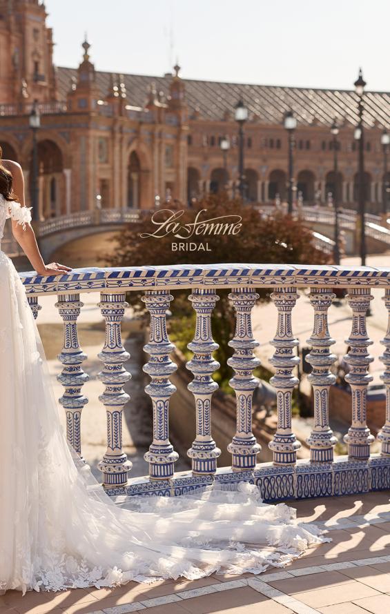 Picture of: Off-the-Shoulder 3D Lace A-Line Wedding Dress with Slit in IIIII, Style: B1486, Detail Picture 9, Landscape