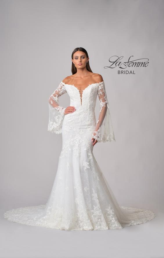 Picture of: Bell Sleeve Lace Wedding Dress with Off Shoulder Top in IIIII, Style: B1203, Detail Picture 11