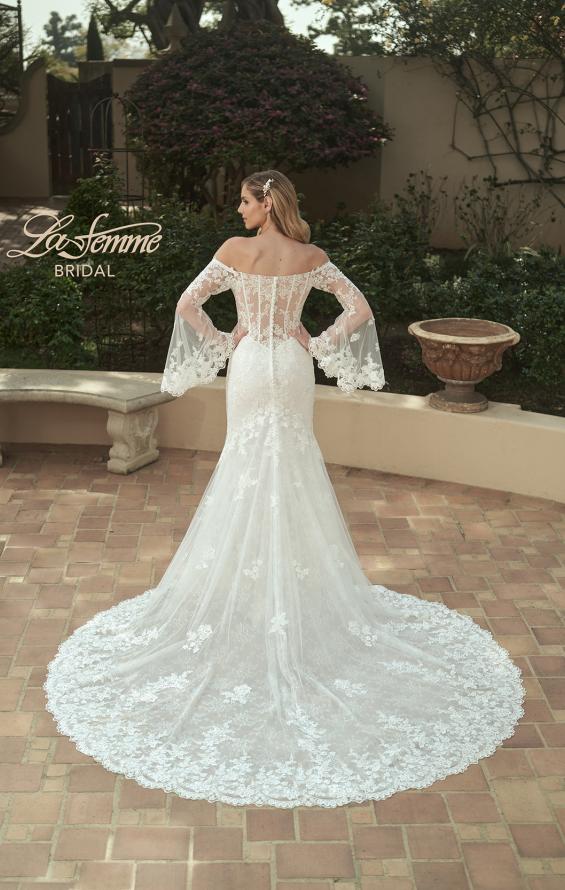 Picture of: Bell Sleeve Lace Wedding Dress with Off Shoulder Top in IIIII, Style: B1203, Back Picture