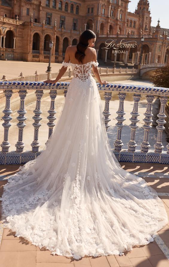 Picture of: Off-the-Shoulder 3D Lace A-Line Wedding Dress with Slit in IIIII, Style: B1486, Back Picture