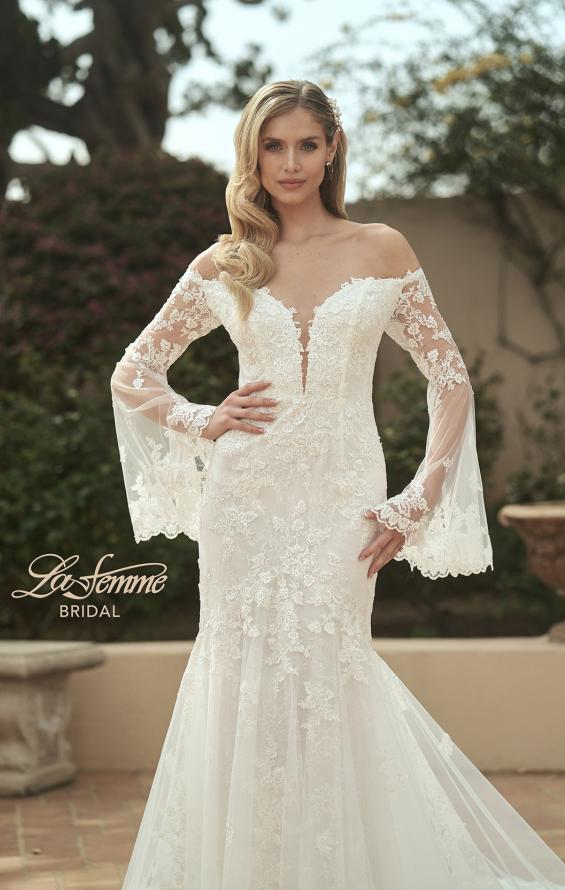 Picture of: Bell Sleeve Lace Wedding Dress with Off Shoulder Top in IIIII, Style: B1203, Detail Picture 1