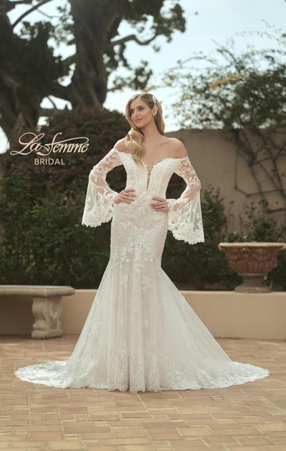 Picture of: Bell Sleeve Lace Wedding Dress with Off Shoulder Top in IIIII, Style: B1203, Detail Picture 3