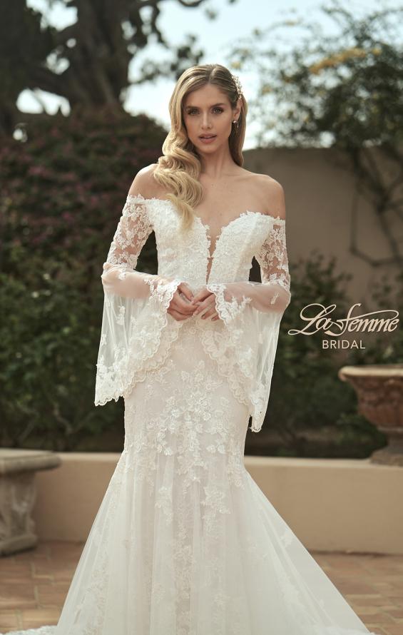 Picture of: Bell Sleeve Lace Wedding Dress with Off Shoulder Top in IIIII, Style: B1203, Detail Picture 4