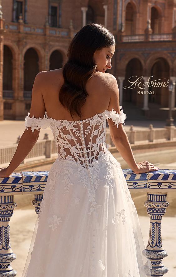 Picture of: Off-the-Shoulder 3D Lace A-Line Wedding Dress with Slit in IIIII, Style: B1486, Detail Picture 4