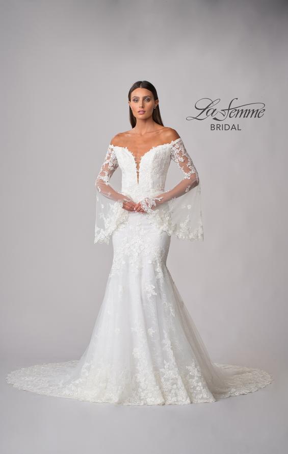 Picture of: Bell Sleeve Lace Wedding Dress with Off Shoulder Top in IIIII, Style: B1203, Detail Picture 6