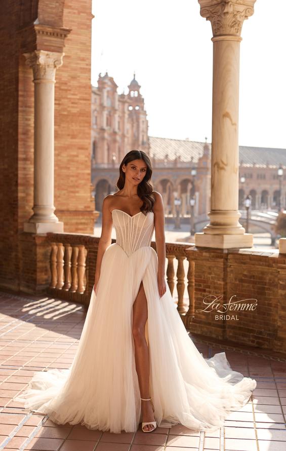 Picture of: Strapless Ruched Corset Tulle Ball Gown Wedding Dress in IIIIII, Style: B1437, Detail Picture 7